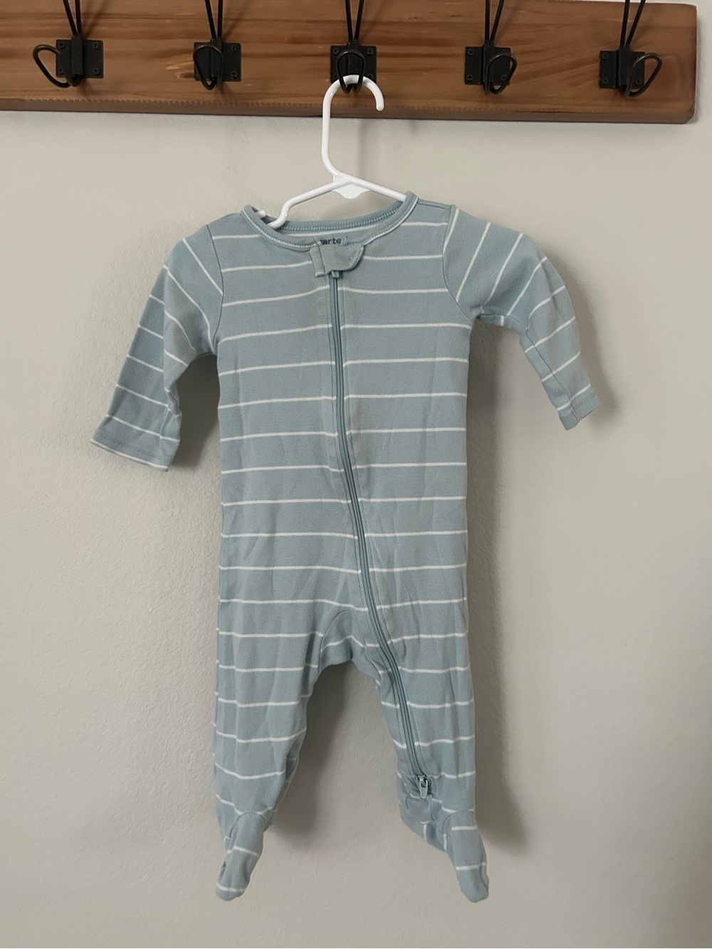 Carter's blue and White Striped Zip Footed One-Piece